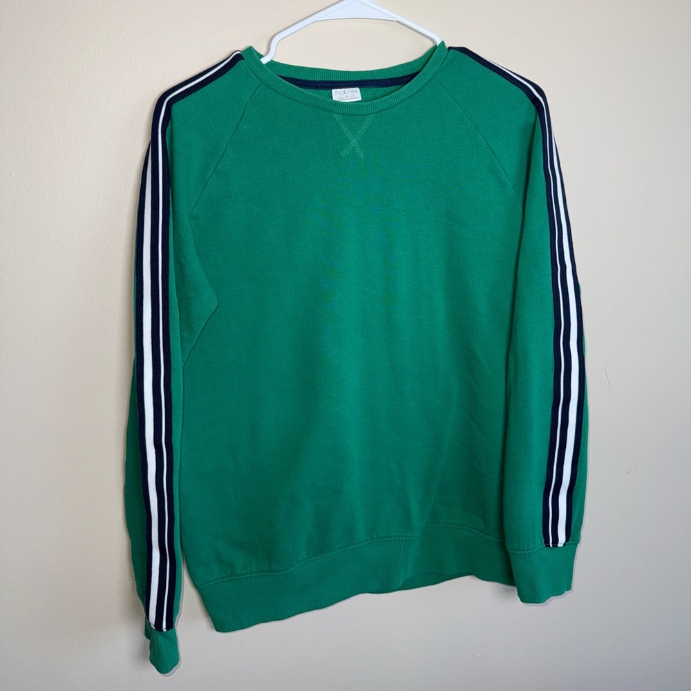 F&F Kids Size 18 XL Green Crewneck Sweatshirt with Navy & White Striped Sleeves
